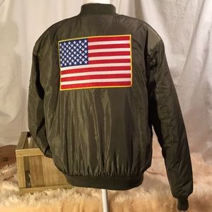 Bomber Puffer Jacket with USA Flag Embroidery